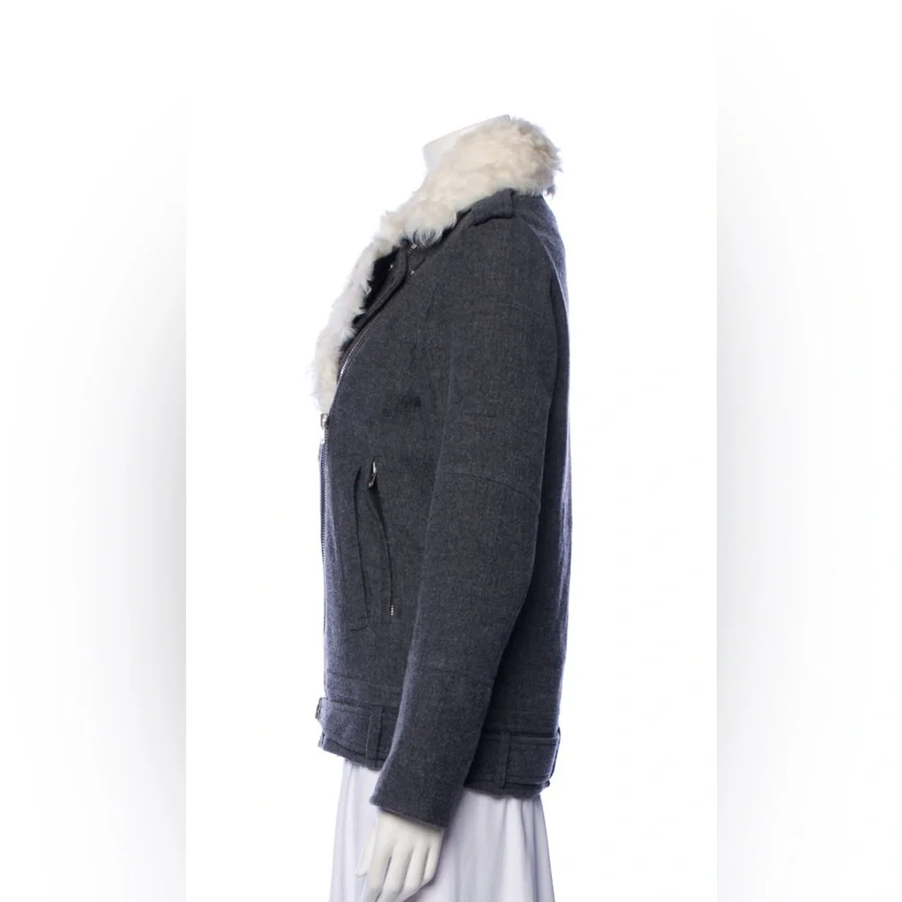 IRO Charcoal Jacket with Cream Faux Fur Collar NWOT - Picture 2 of 8